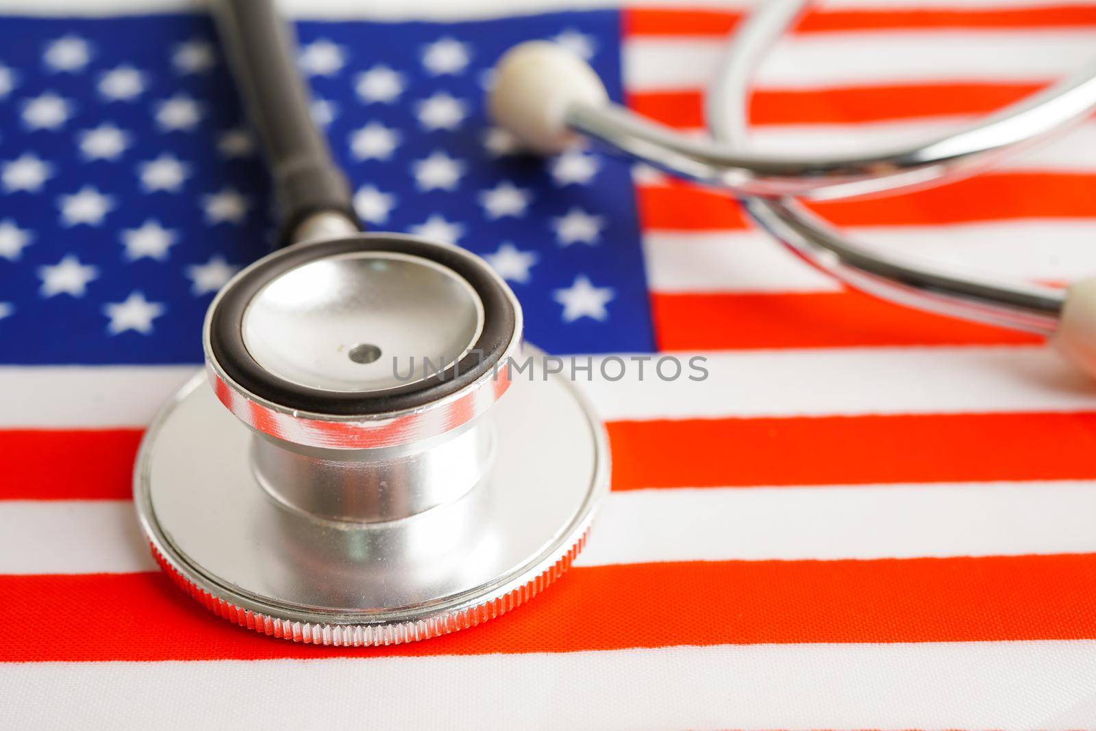 Stack of coins money with USA America flag, finance banking concept