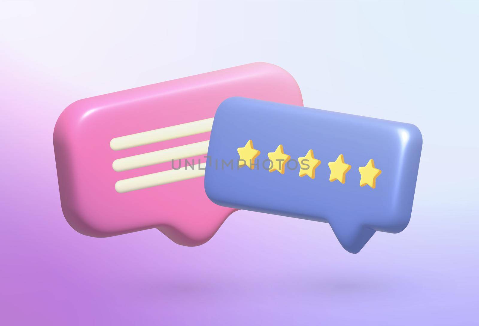 3D Bubble Speech Notification and Five Star Feedback illustration.