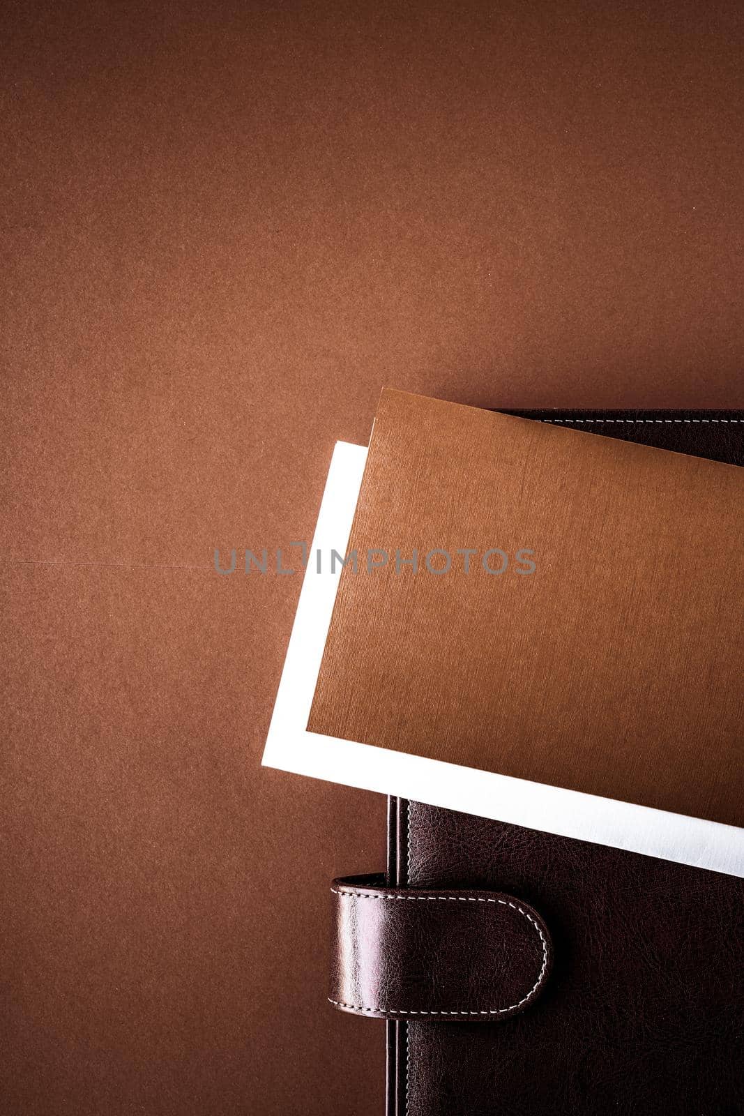 Productivity, work and corporate lifestyle concept - Vintage business briefcase on the office table desk, flatlay background