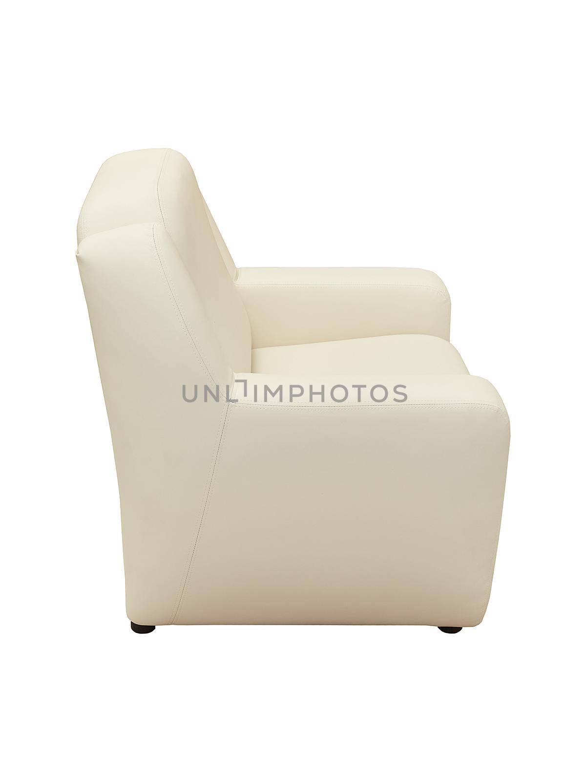 beige leather comfortable armchair isolated on white background, side view. modern furniture, interior, home design