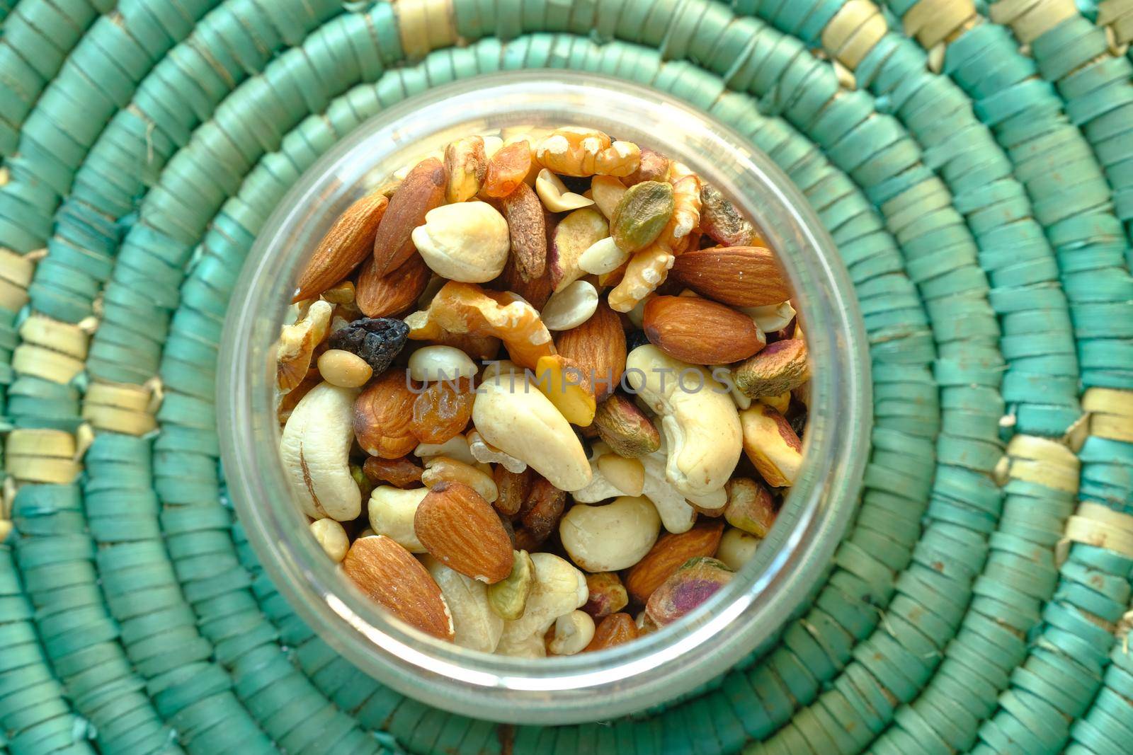 a bowl of mixed nut top down.