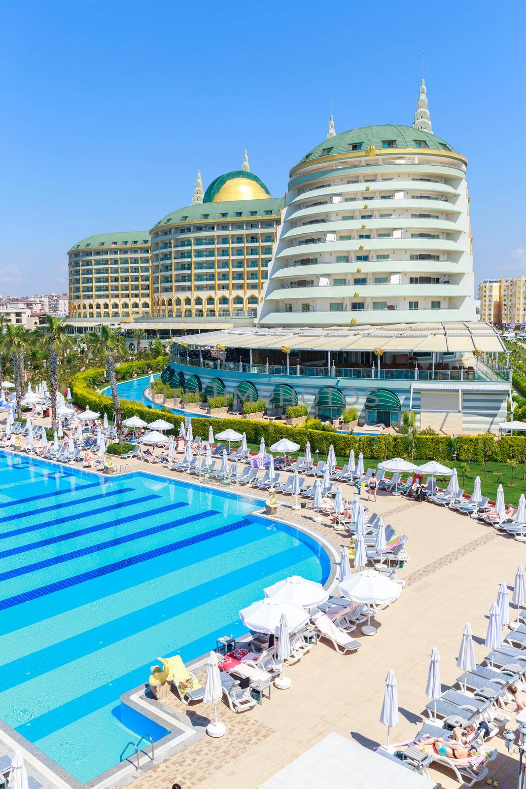 ANTALYA, TURKEY - MAY 11, 2014: Delphin Imperial hotel with swimming pool on MAY 11, 2014 in Antalya.