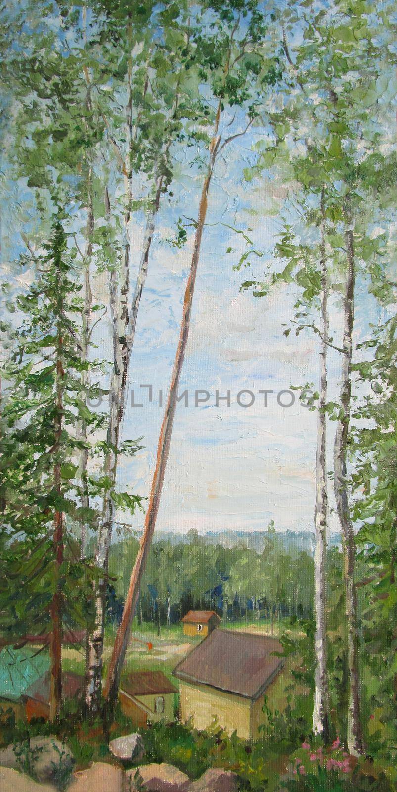 Morning in the Nord wood, oil painting . High quality photo