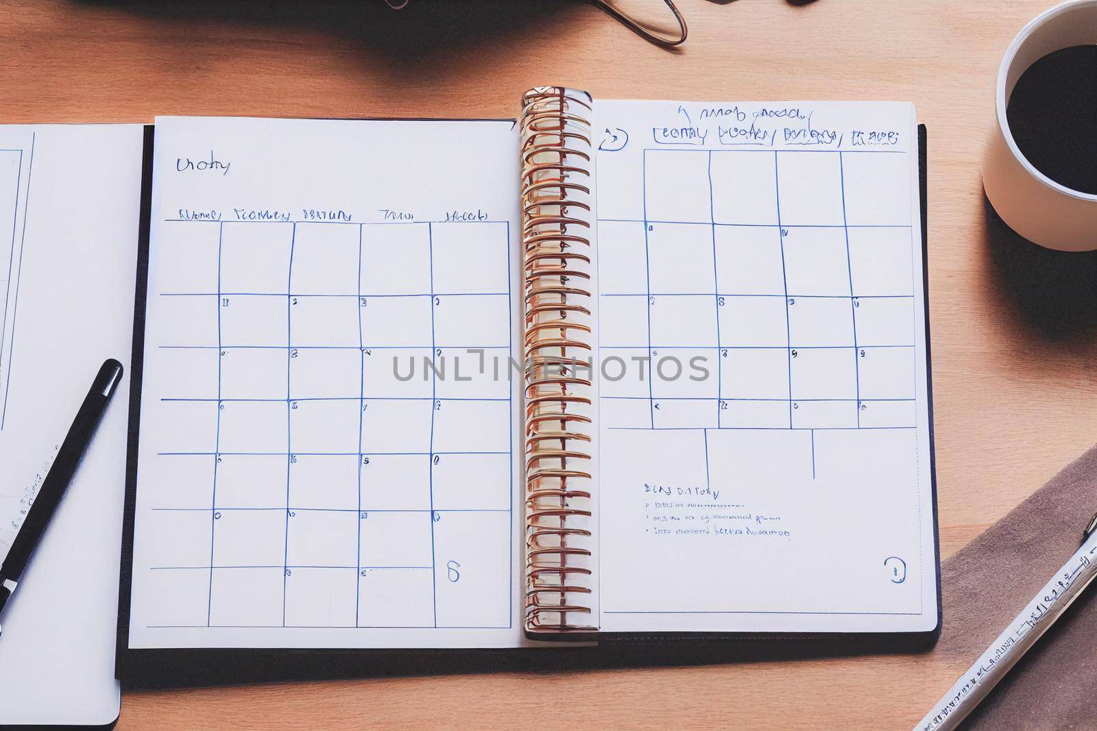 Agenda for the meeting at Calendar book with a blank list, planning conceptually. 3D illustration