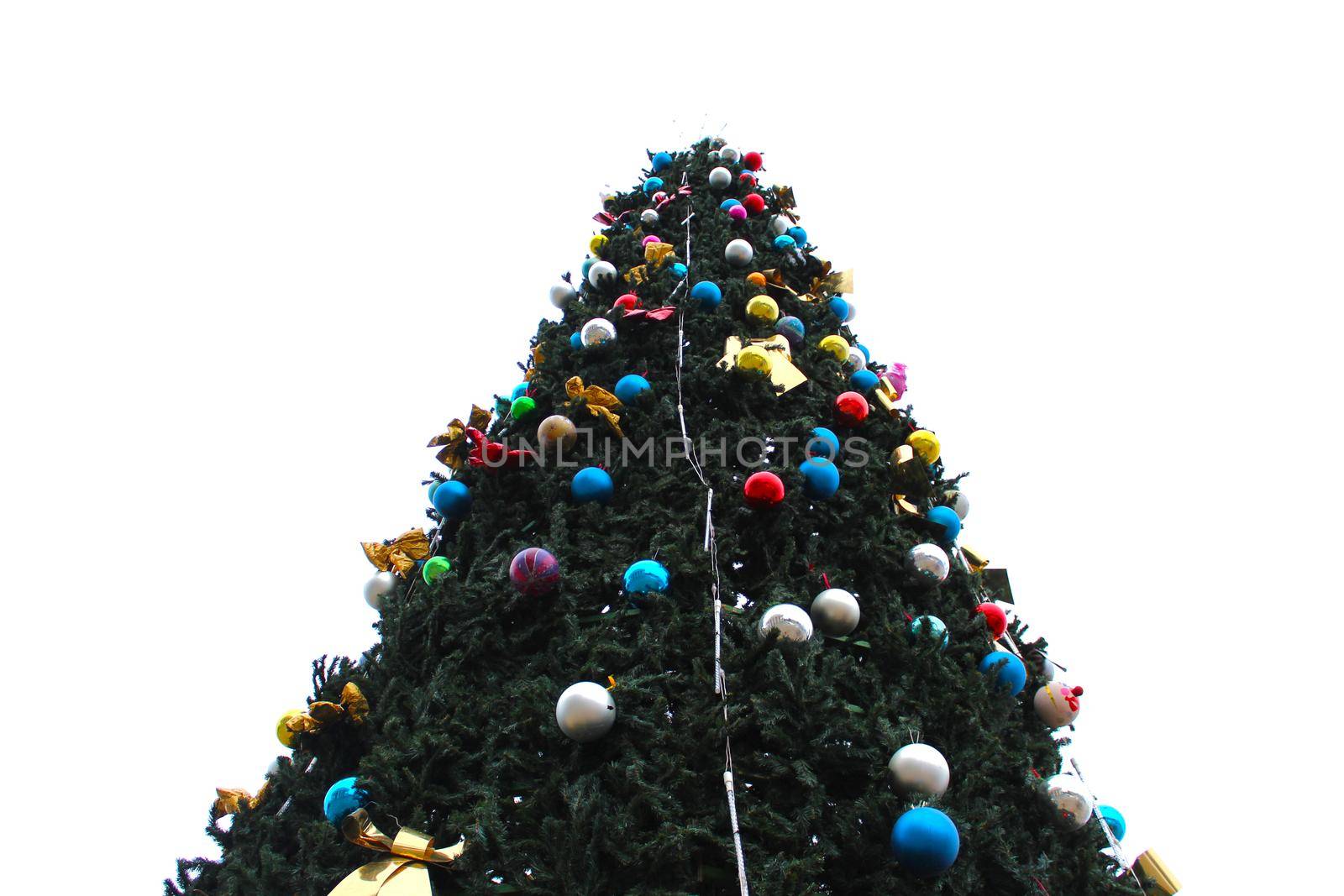 Christmas Tree with xmas balls isolated on white background.
