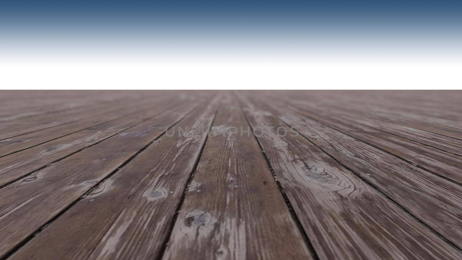 A 3d rendering image of wooden floor. Mockup sky and background. Scene creator in smart object layer.