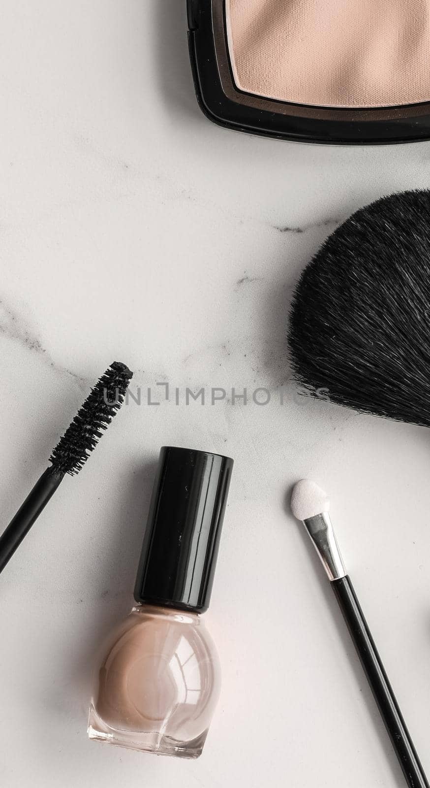 Make-up and cosmetics products on marble, flatlay background - modern feminine lifestyle, beauty blog and fashion inspiration concept