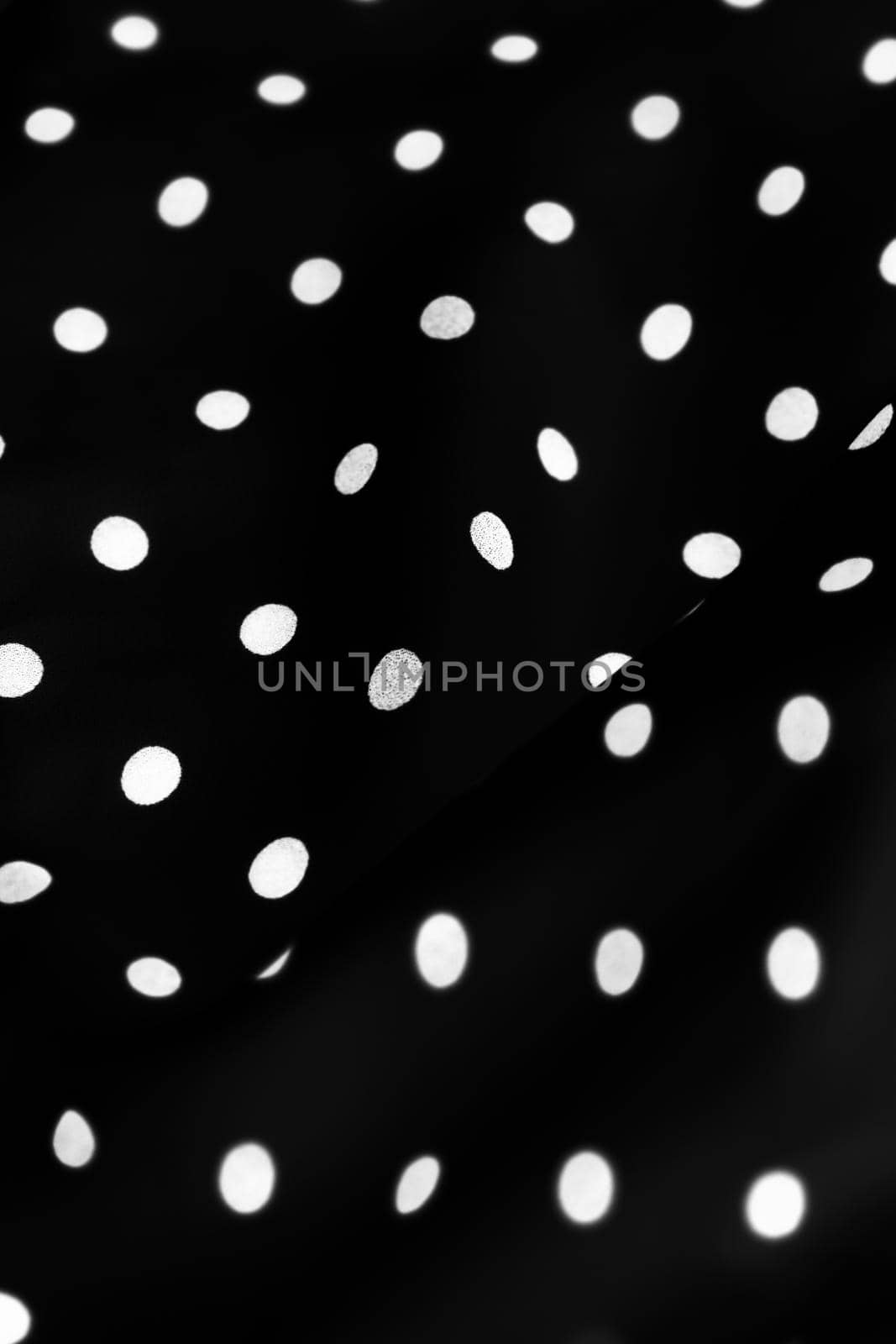 Vintage polka dot textile background texture, white dots on black luxury fabric design pattern by Anneleven