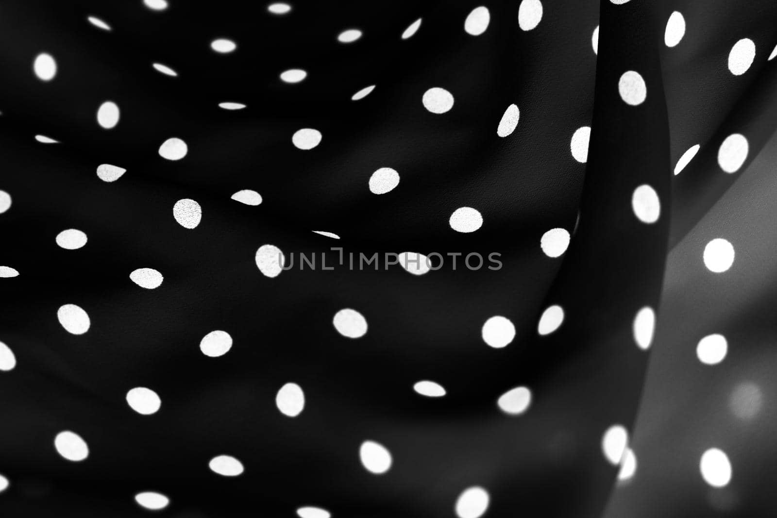 Vintage polka dot textile background texture, white dots on black luxury fabric design pattern by Anneleven