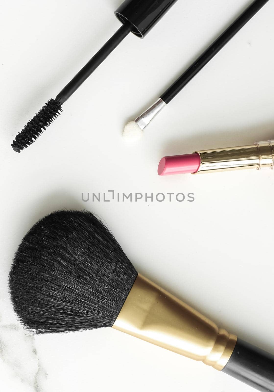 Make-up and cosmetics products on marble, flatlay background by Anneleven