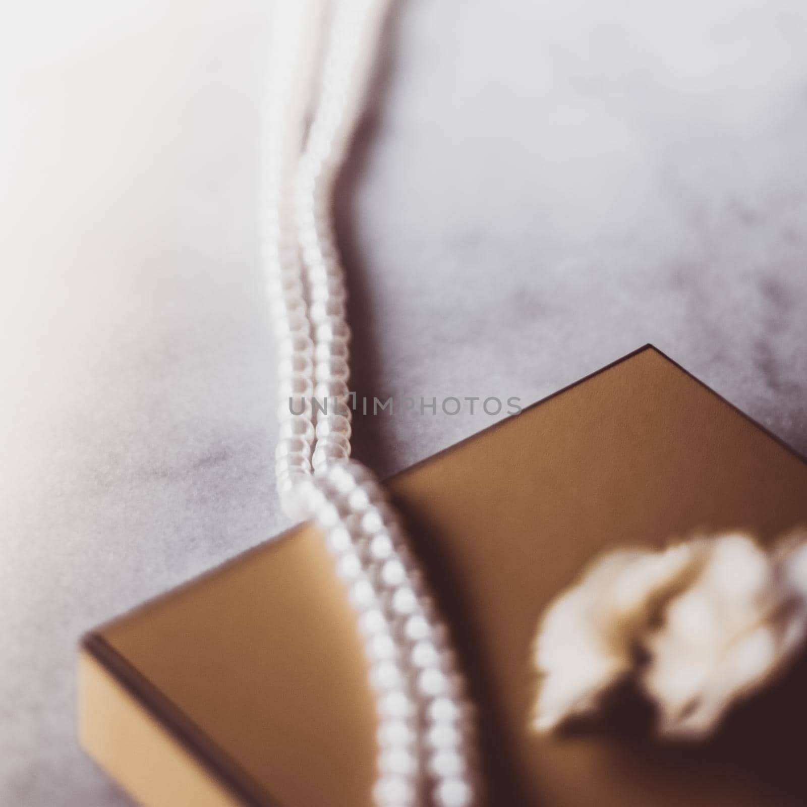 Valentine's day ideas, luxury shopping and holiday inspiration concept - Pearl jewellery in a vintage golden gift box