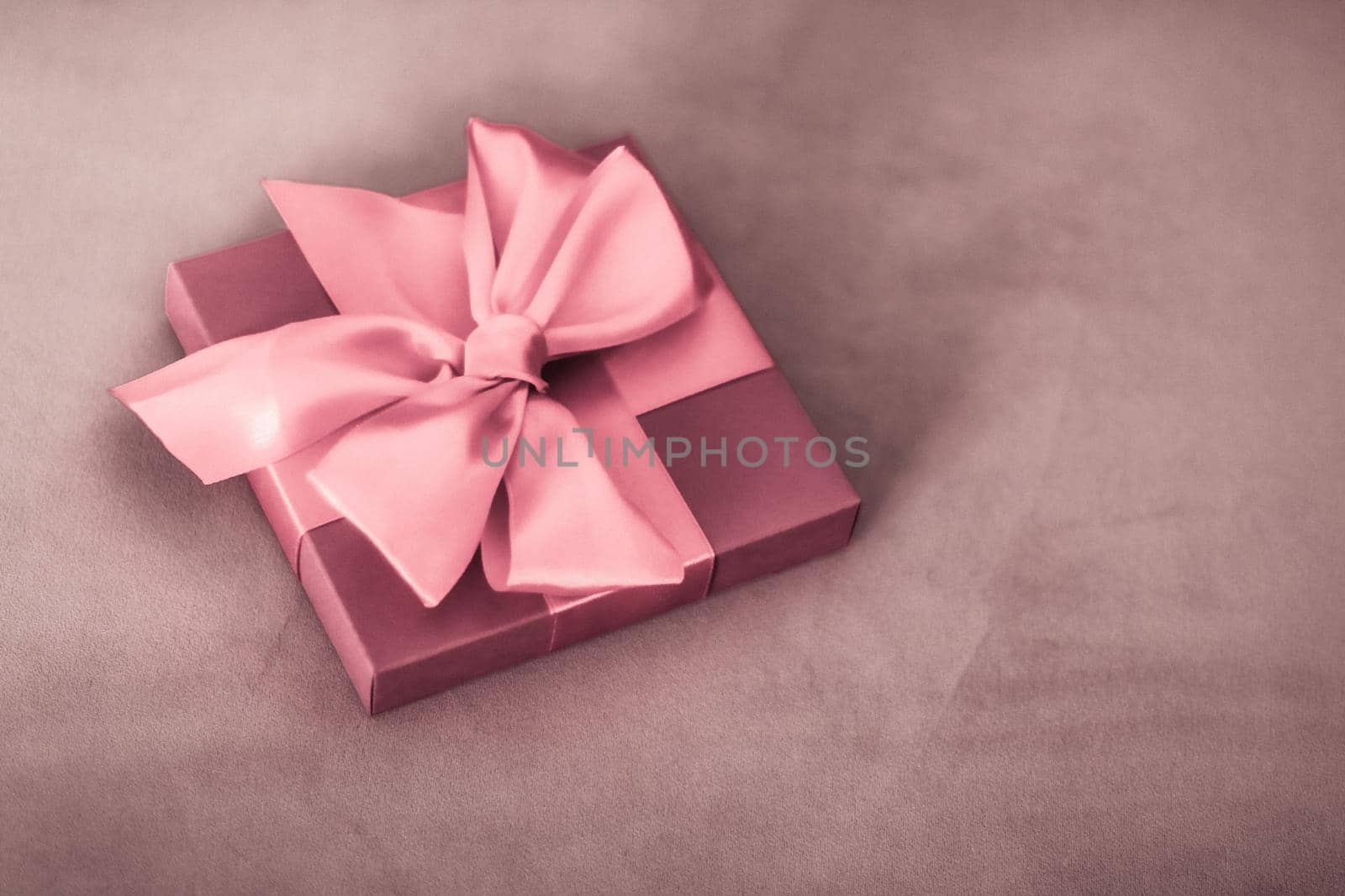Vintage luxury holiday blush pink gift box with silk ribbon and bow, christmas or valentines day decor by Anneleven