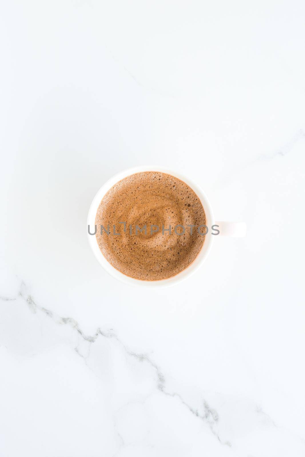 Hot aromatic coffee on marble, flatlay by Anneleven