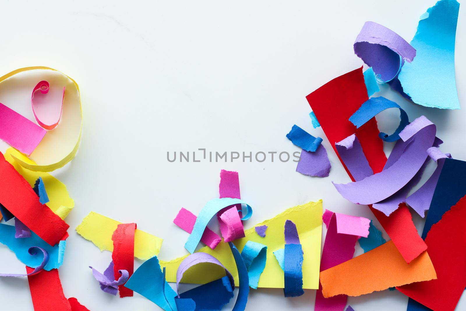 Holiday decor, creative design and party concept - Paper confetti on marble, flatlay background