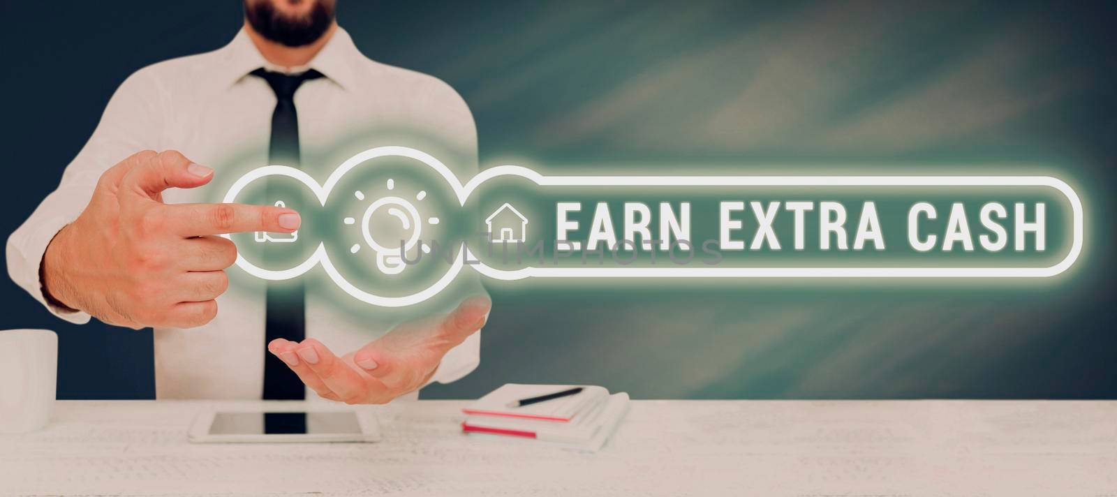 Conceptual caption Earn Extra Cash, Business overview Make additional money more incomes bonus revenue benefits