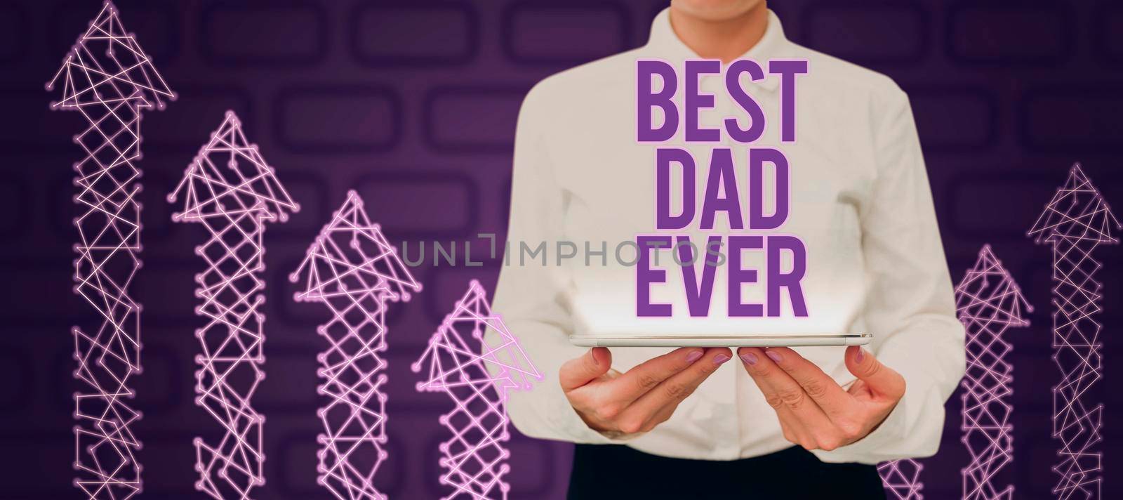 Text caption presenting Best Dad Ever. Conceptual photo Appreciation for your father love feelings compliment Man Presenting Graphical Multiple S And Pointing On Power Button. by nialowwa