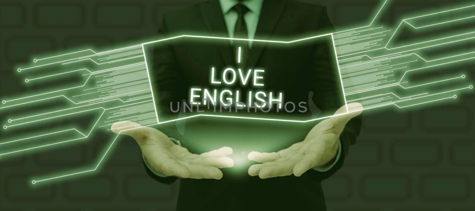 Writing displaying text I Love English. Word Written on To have affection for international language Grammar by nialowwa