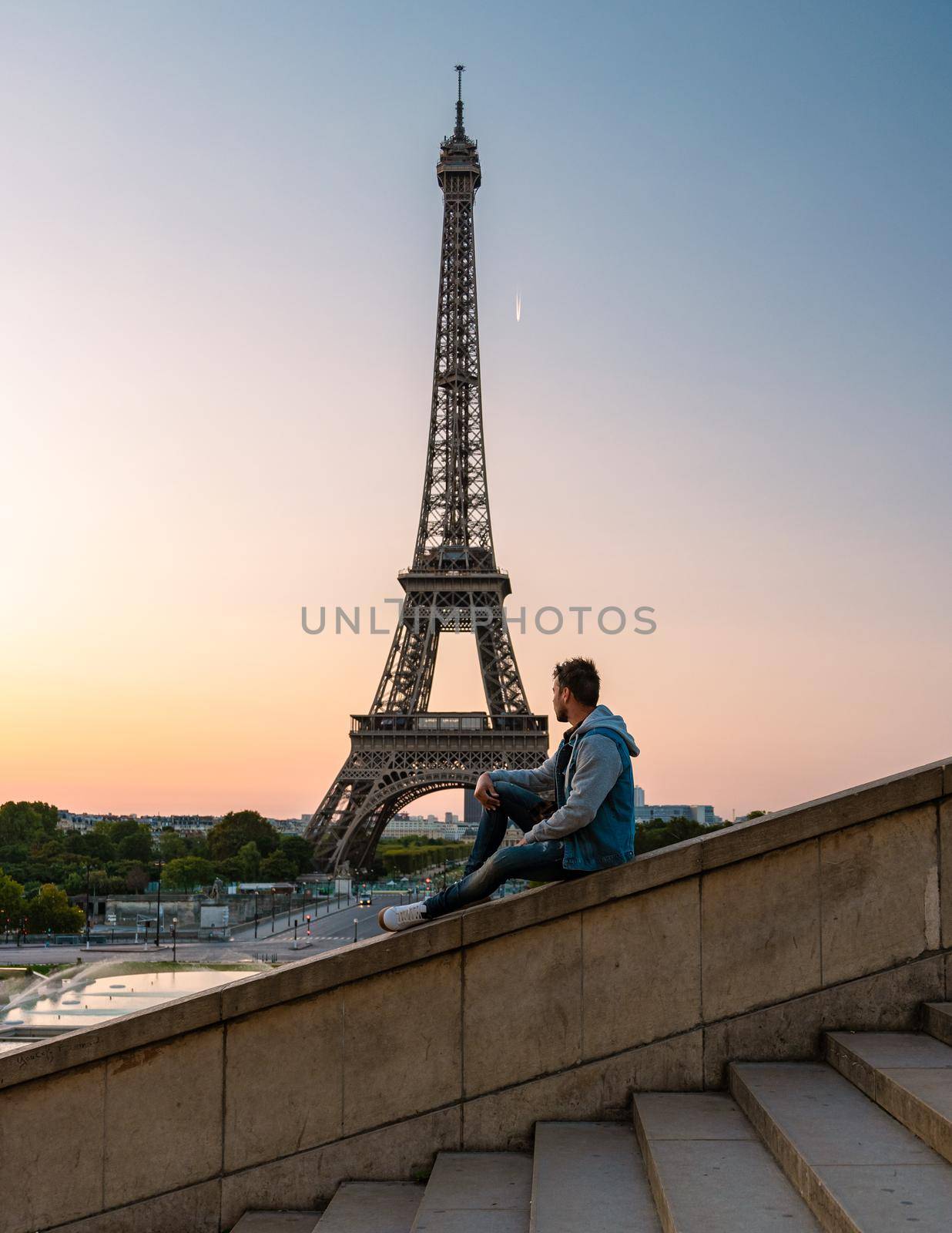 Eiffel tower at Sunrise in Paris France, Paris Eifel tower on a summer day by fokkebok