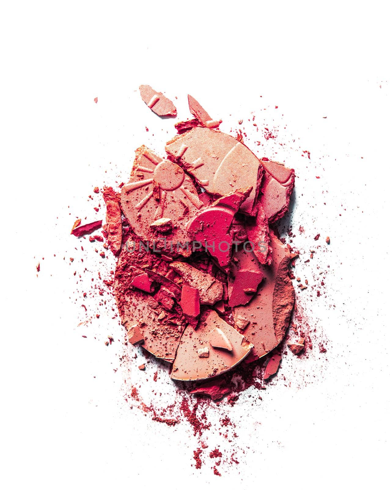 Beauty texture, cosmetic product and art of make-up concept - Crushed eyeshadows and powder isolated on white background