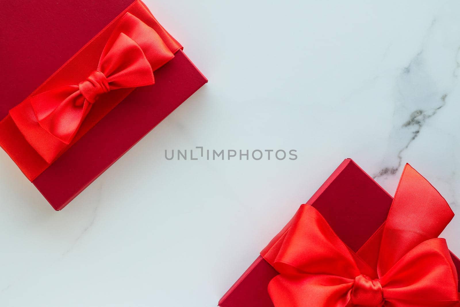 Romantic celebration, lifestyle and birthday present concept - Luxury red holiday gifts on marble