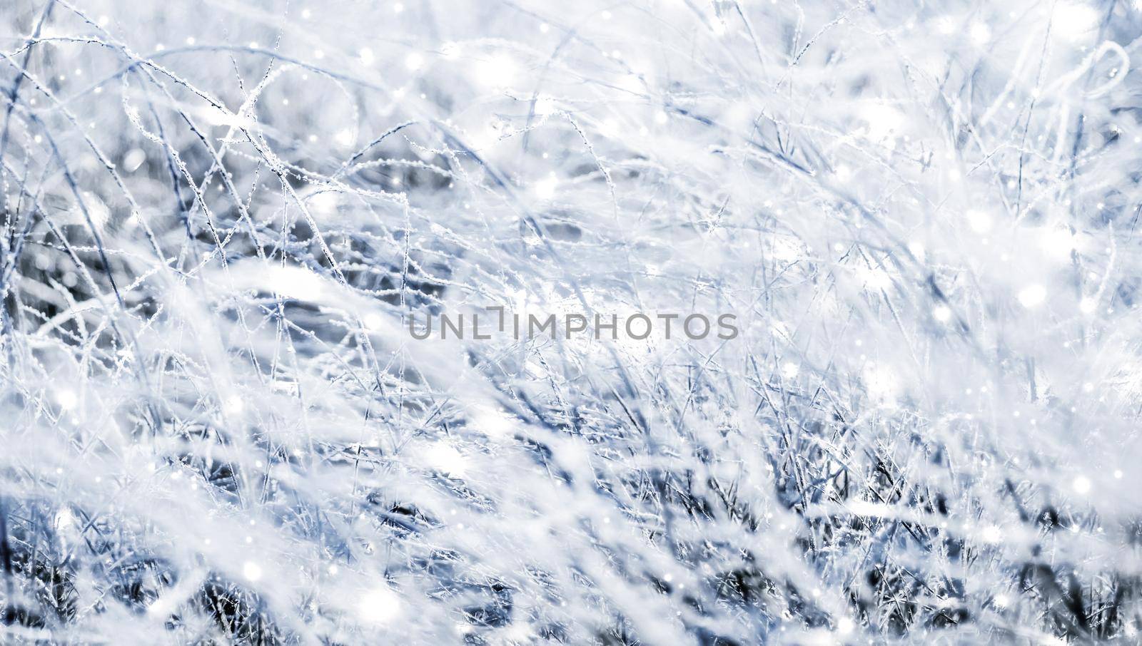 Snowing landscape, greeting card design and New Years Eve travel concept - Winter holiday background, nature scenery with shiny snow and cold weather in Christmas time