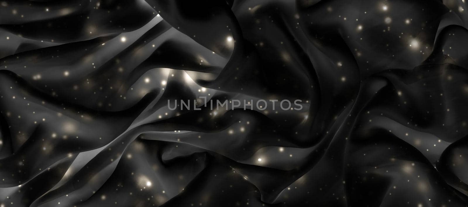 Winter fashion, shiny fabric and night party style concept - Magic holiday black silk flatlay background texture with golden shine, luxury glamour abstract backdrop