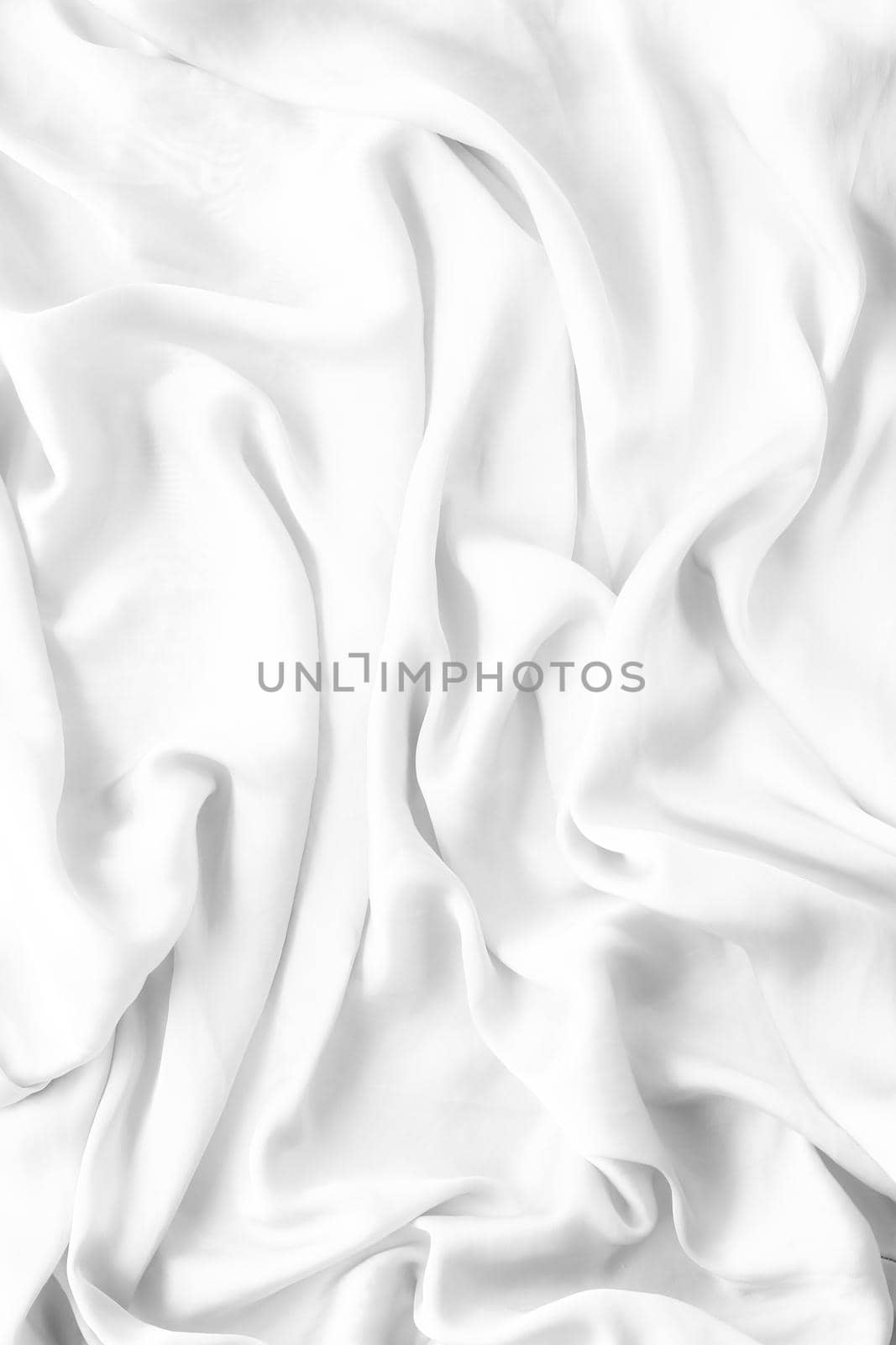 Luxury white soft silk flatlay background texture, holiday beauty abstract backdrop by Anneleven