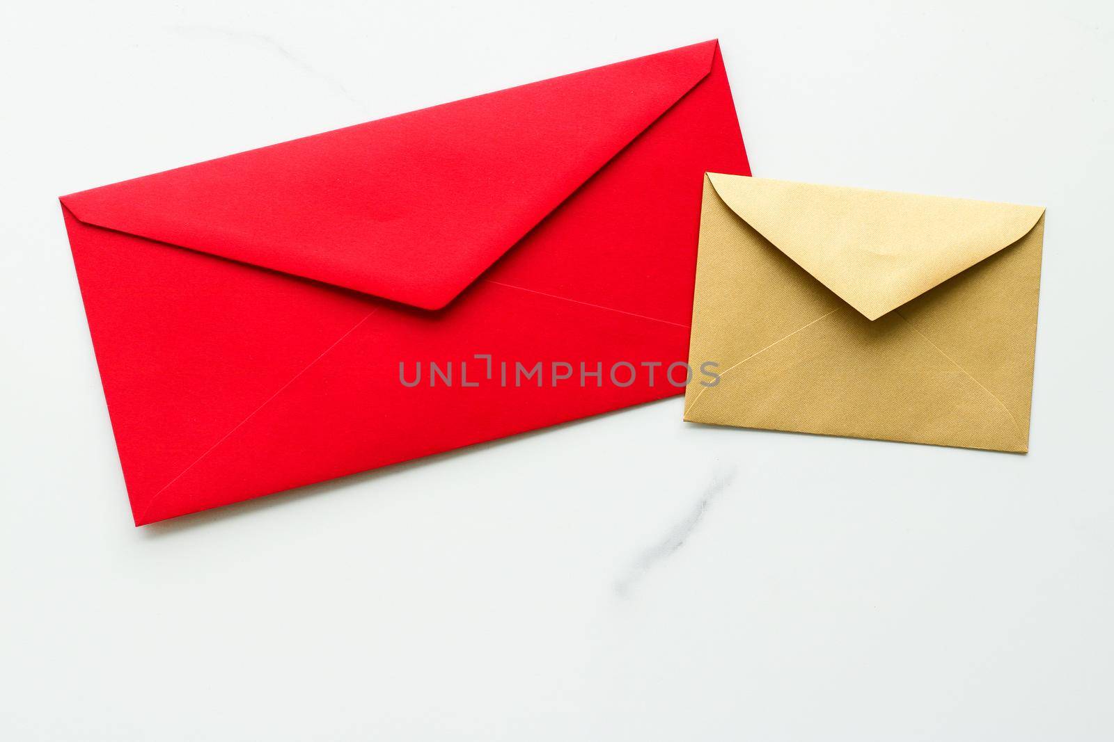 Communication, newsletter and business concept - Envelopes on marble background, message