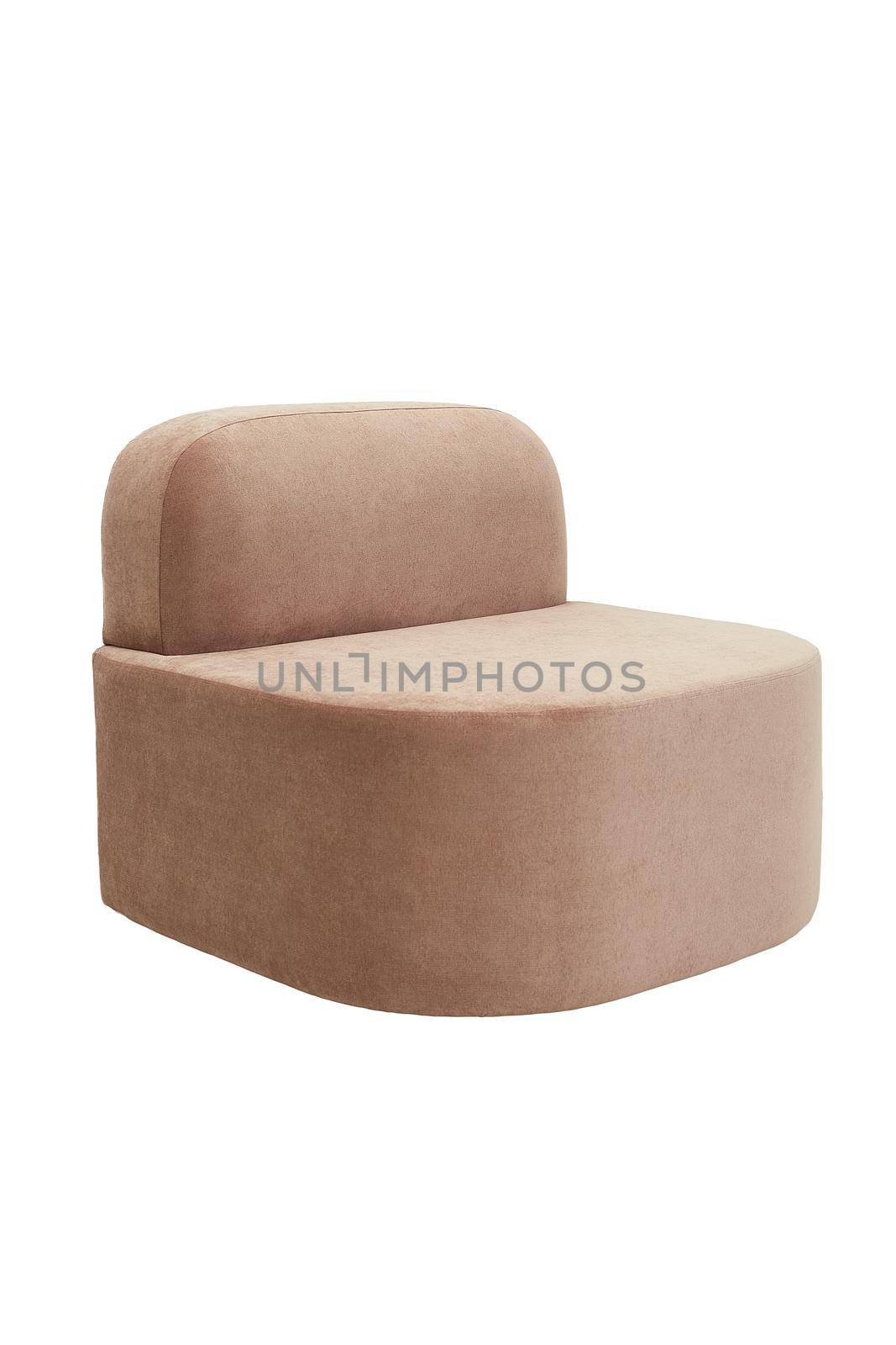 unusual modern pink padded stools upholstered with soft fabric in strict style isolated on white background. Creative approach to making furniture