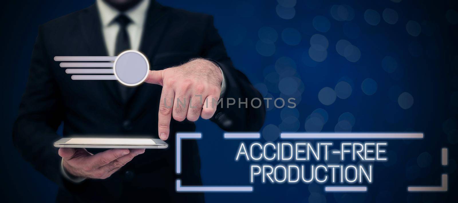 Text sign showing Accident Free Production. Business idea Productivity without injured workers no incidents Lady in suit holding pen symbolizing successful teamwork accomplishments. by nialowwa