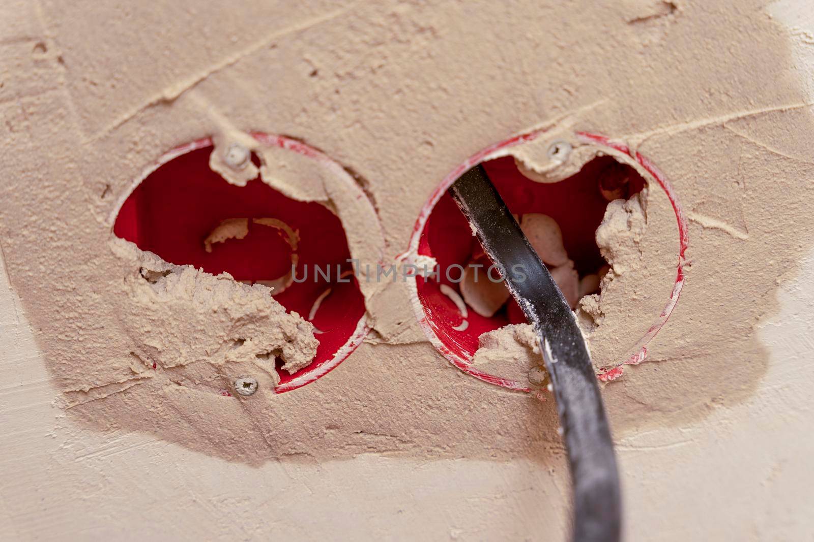 plastic sockets smeared with mortar and electrical wires for sockets by audiznam2609