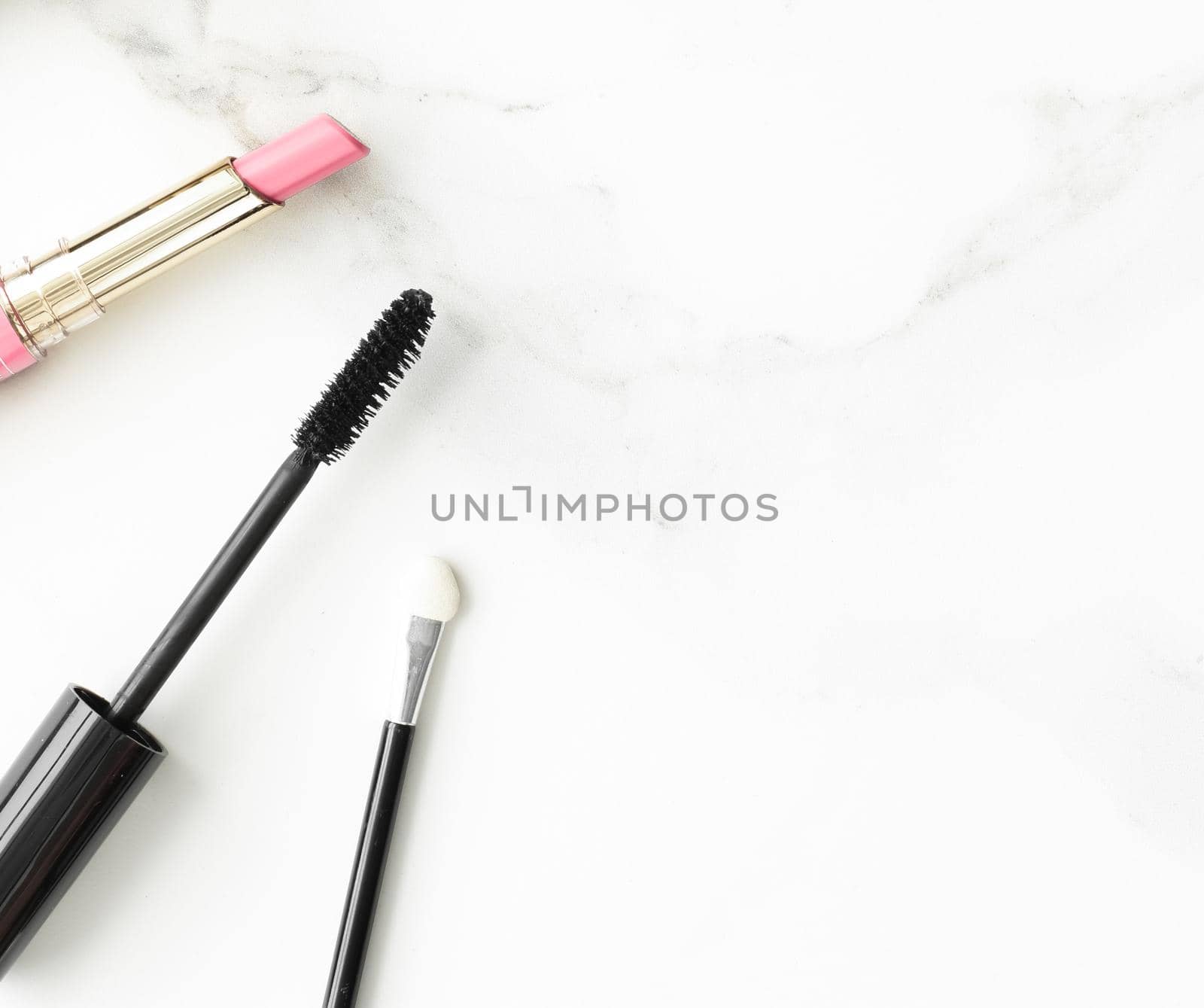 Make-up and cosmetics products on marble, flatlay background by Anneleven