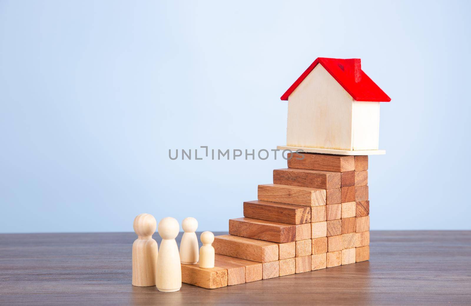 house goal concept, roll stair step of wooden staircase stack.