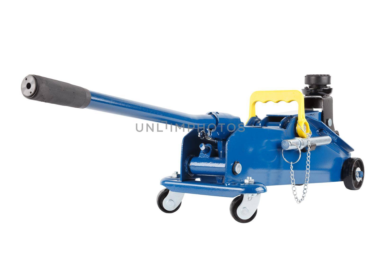 blue hydraulic car jack isolated on white background, 2 ton capacity