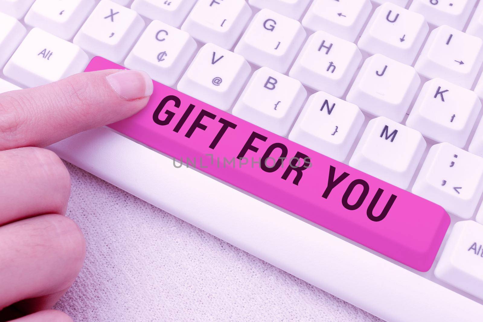 Text sign showing Gift For You, Business overview To receive a present surprise special occasion appreciation Businesswoman Holding Tablet With Important Informations On It.