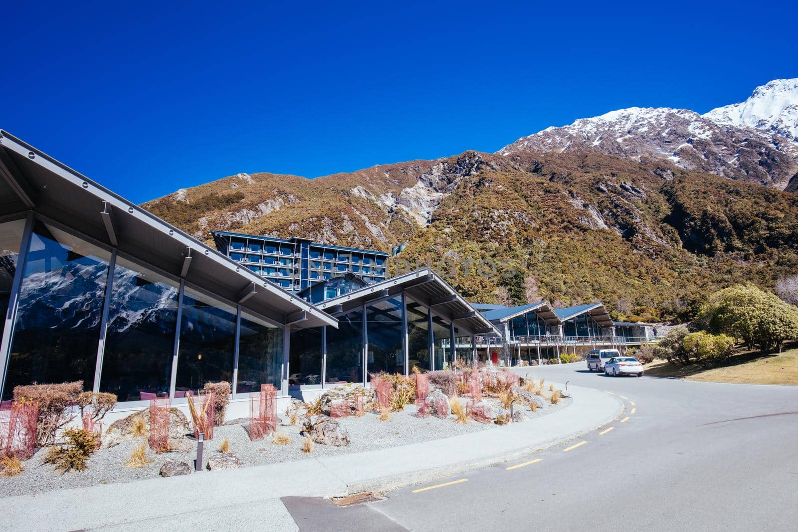 Mt Cook Village, New Zealand - September 20, 2019: Mt Cook Village along Lake Pukaki in Canterbury, New Zealand