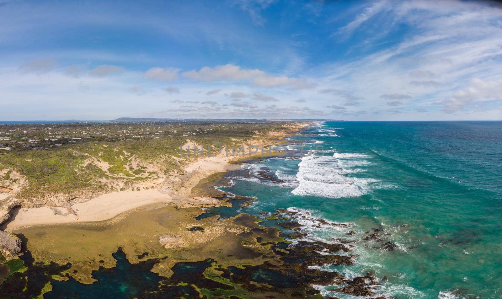 An aerial shot of Mornington Peninsula around Pearses Beach in Victoria, Australia