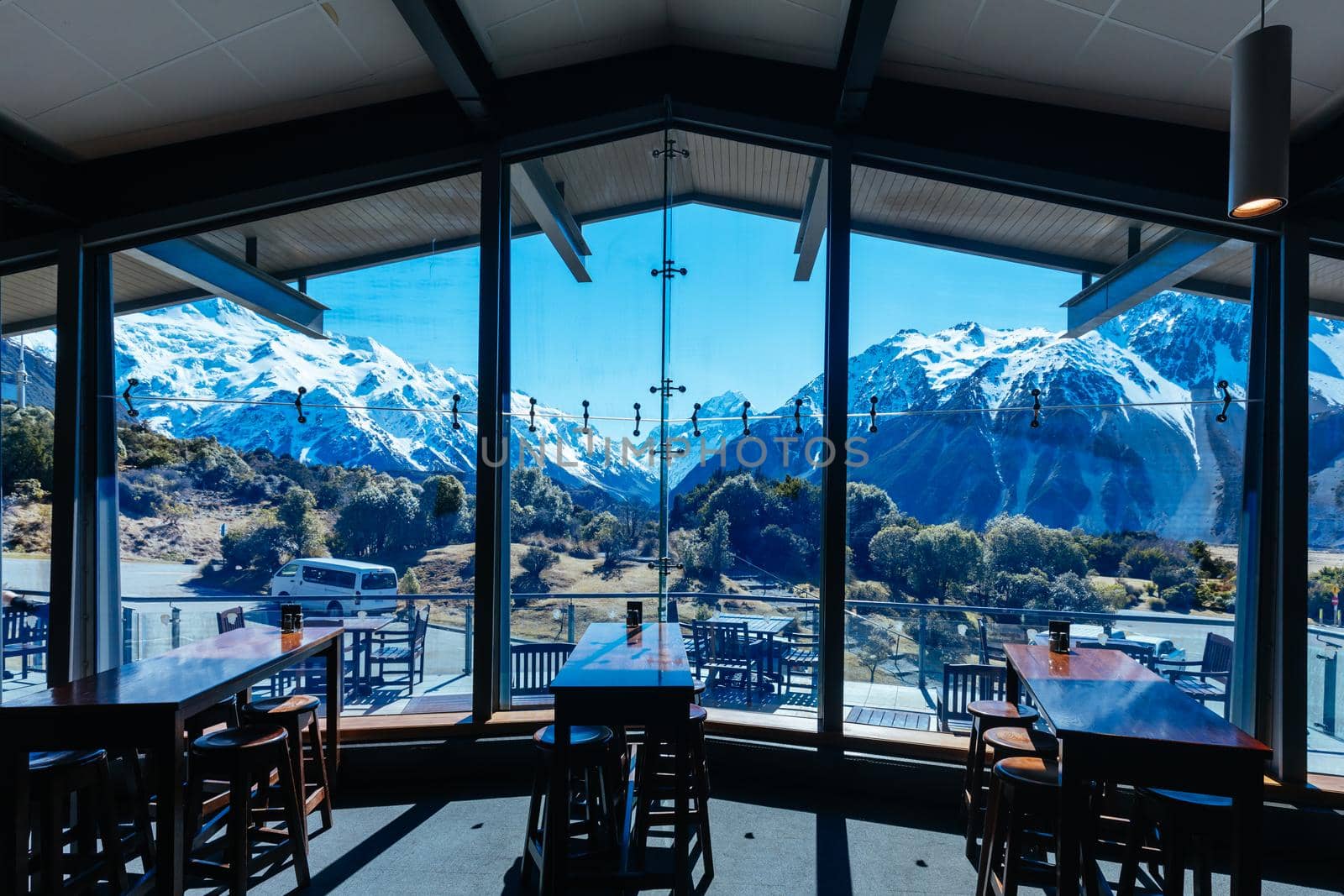 Mt Cook Village, New Zealand - September 20, 2019: Mt Cook Village along Lake Pukaki in Canterbury, New Zealand