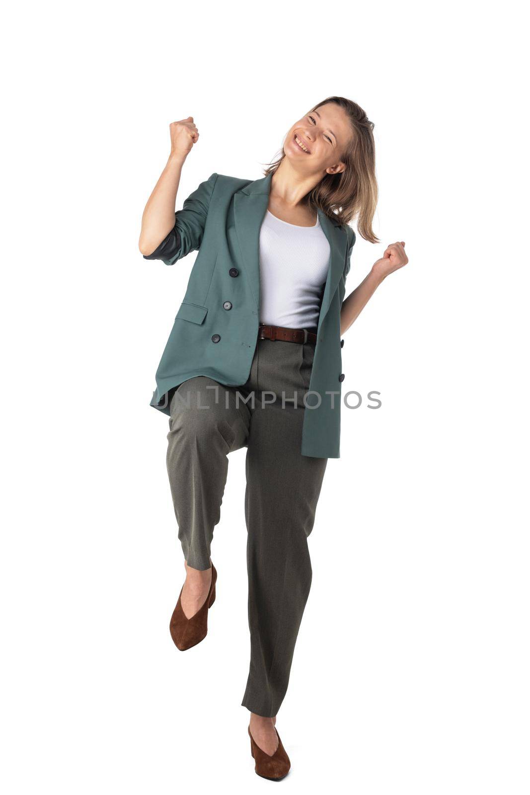 Business woman holding hands in the air by ALotOfPeople