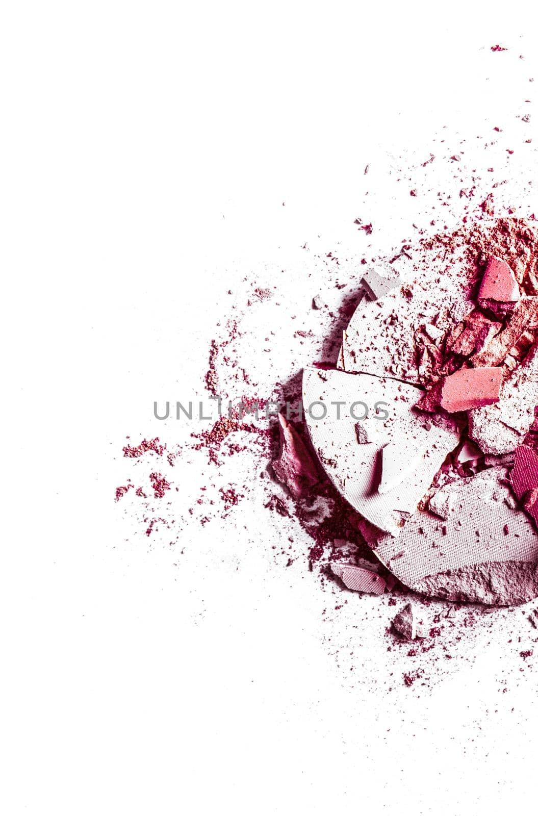 Beauty texture, cosmetic product and art of make-up concept - Crushed eyeshadows and powder isolated on white background