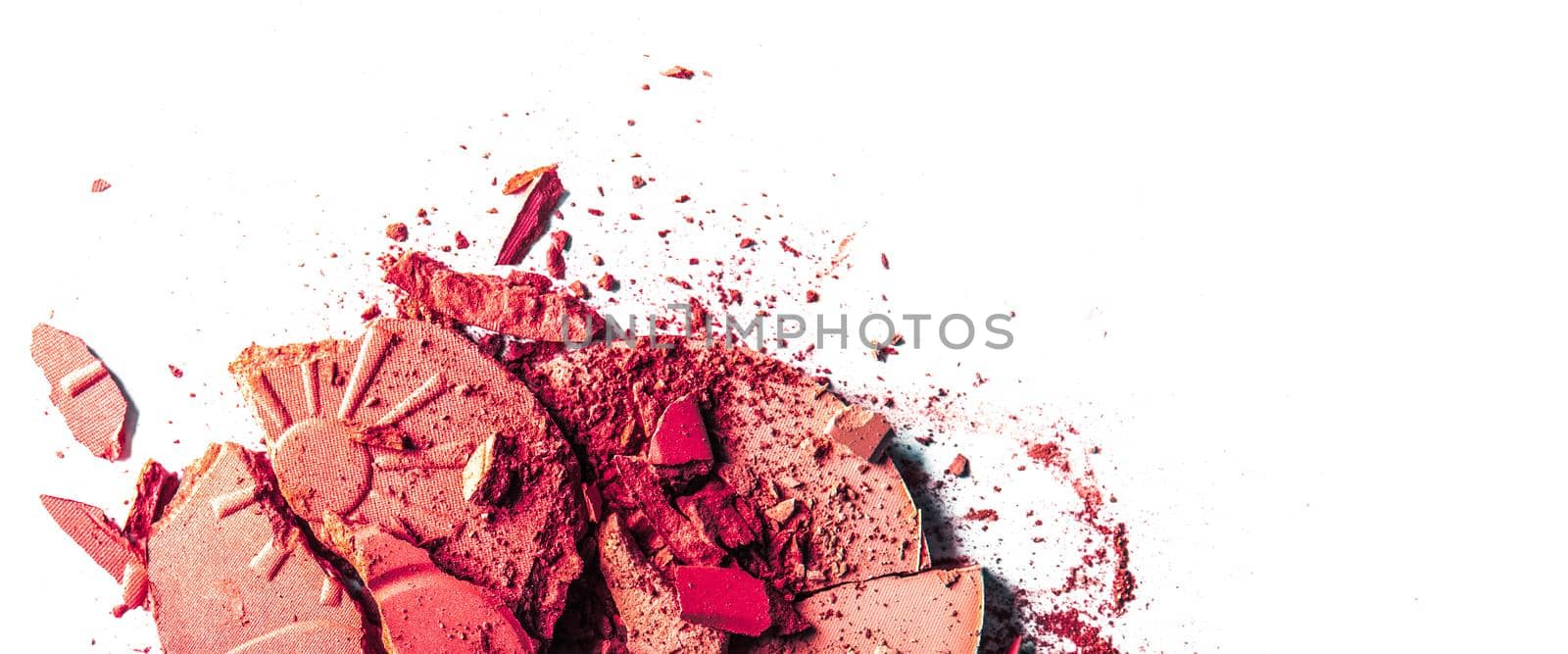 Crushed eyeshadows and powder isolated on white background by Anneleven