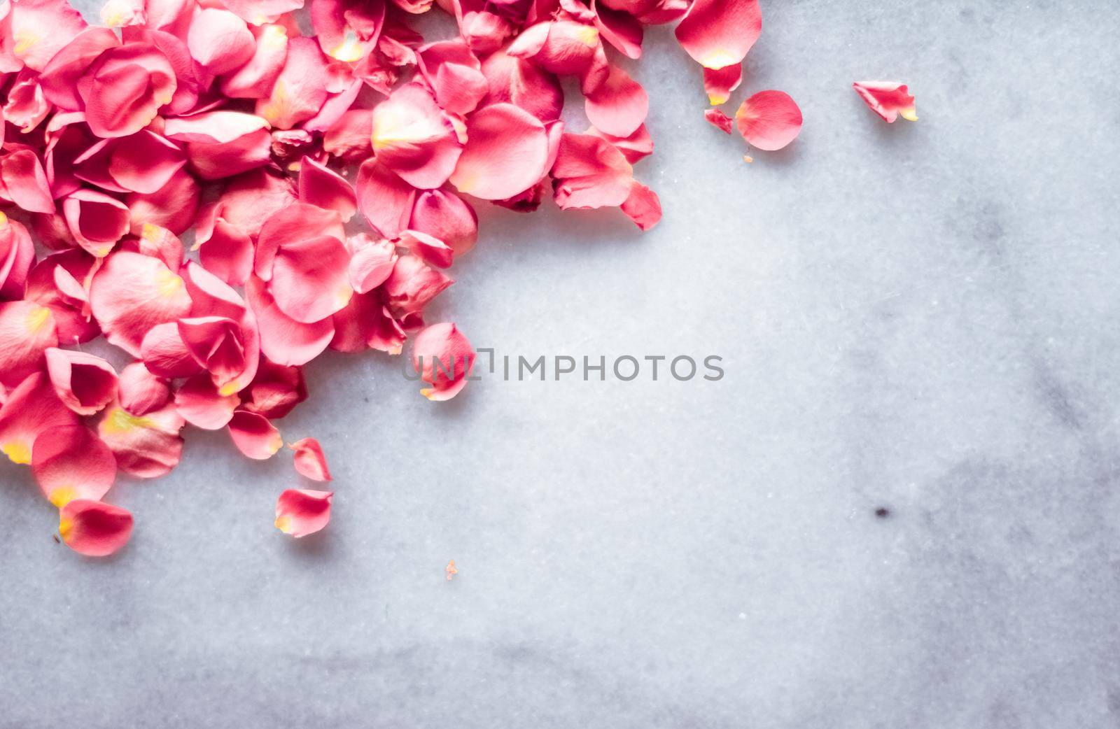 Art of flowers, wedding invitation and nature beauty concept - Rose petals on marble stone, floral background