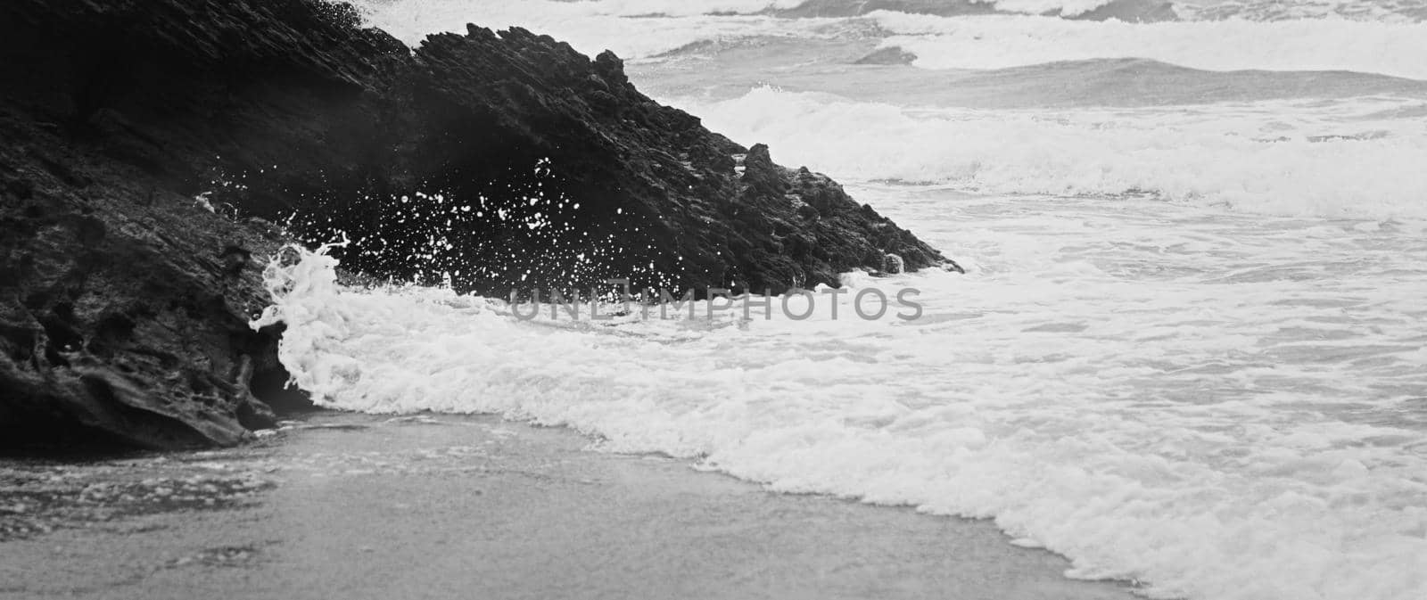 Coastal art print, monochrome and seascape concept - Atlantic ocean coast scenery, fine art