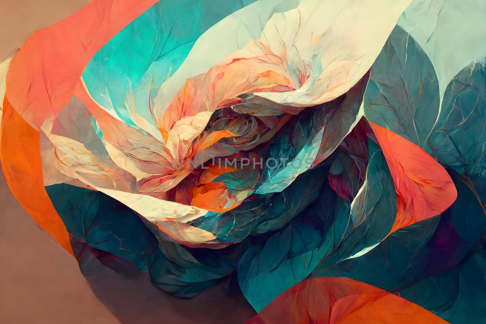 colorful abstract painting-like feathers background, neural network generated art.