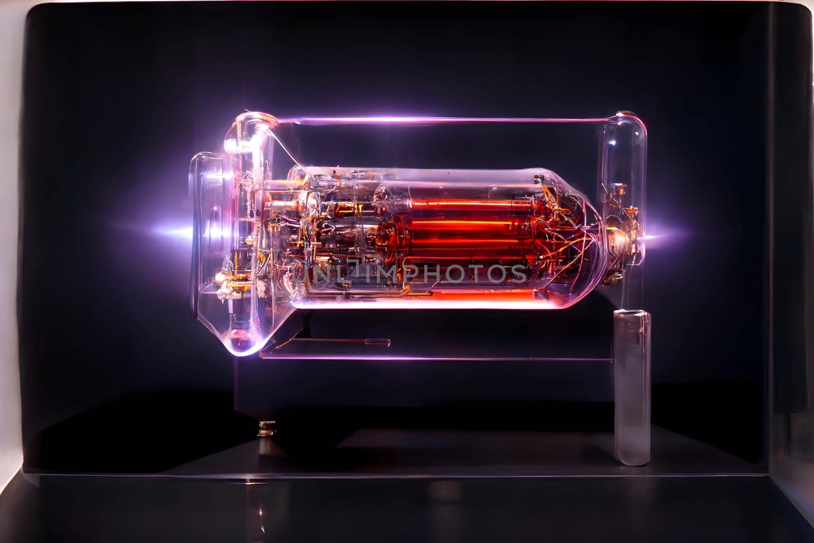 hight-tech transparent plasma quantum computer tube with glowing energy inside, neural network generated art. Digitally generated image. Not based on any actual scene or pattern.