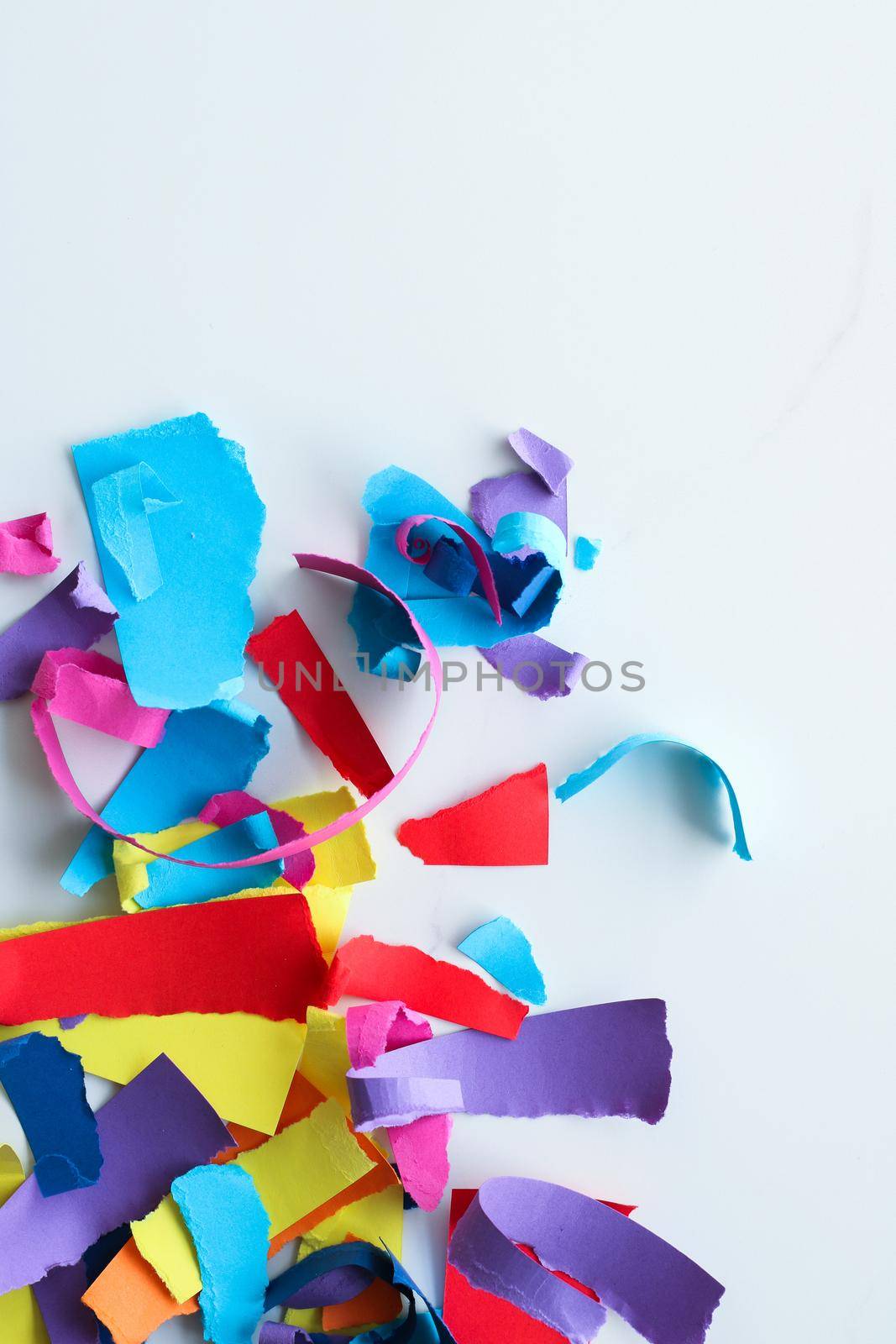 Holiday decor, creative design and party concept - Paper confetti on marble, flatlay background