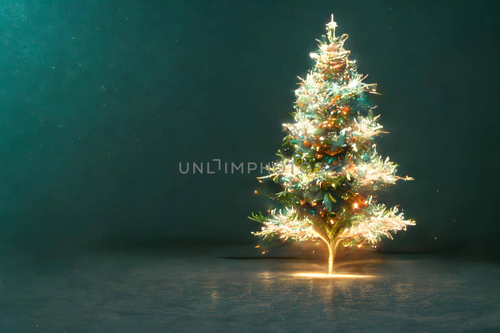 christmas tree on gray backgound with copy space, neural network generated art. Digitally generated image. Not based on any actual scene or pattern.