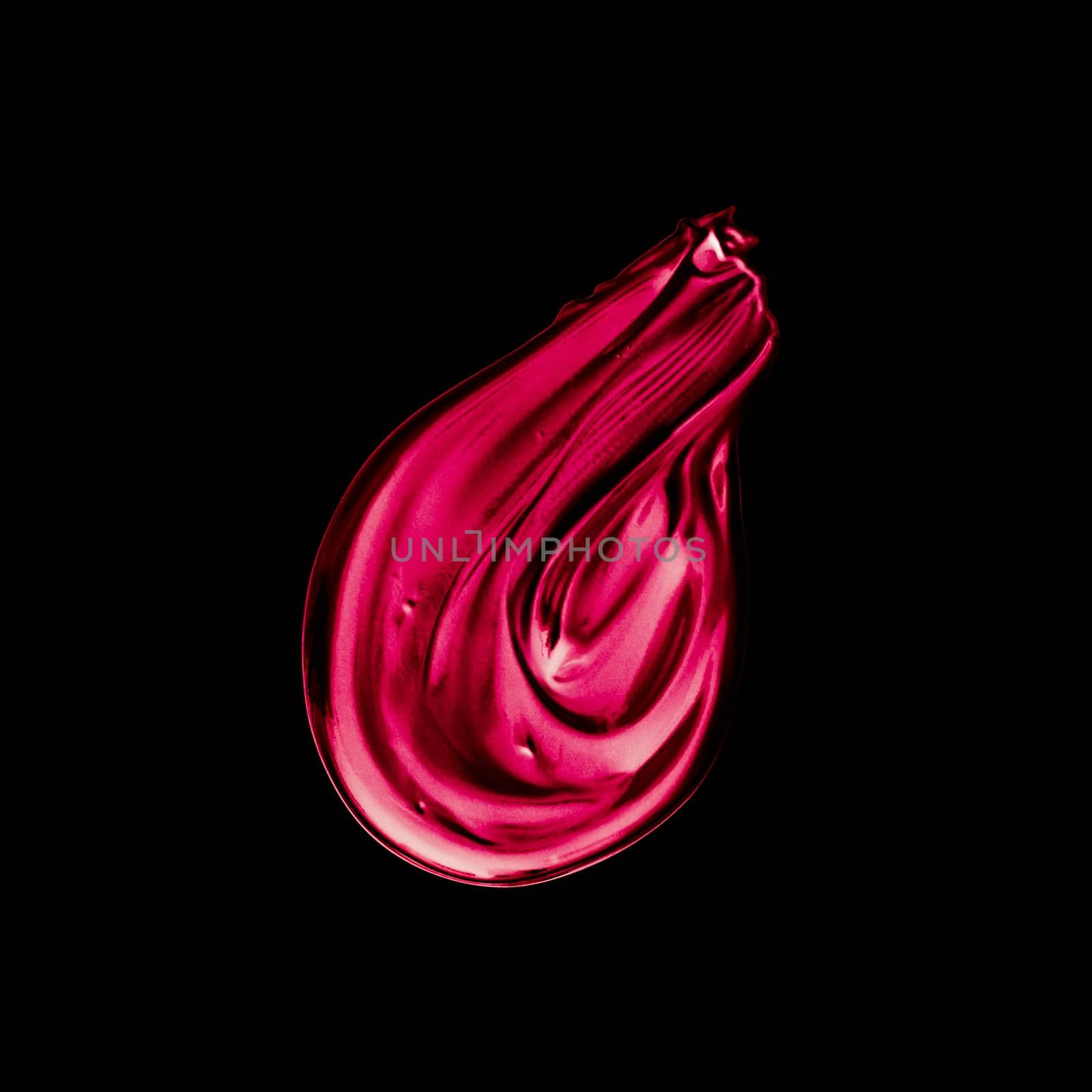 Art abstract, cosmetic product and hand painted design concept - Pink lipstick brush stroke texture isolated on black background