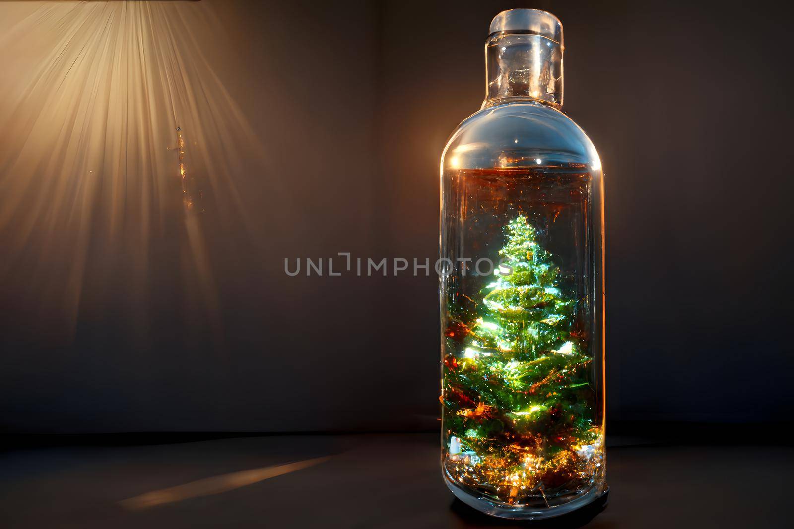 christmas tree in a bottle, neural network generated art. Digitally generated image. Not based on any actual scene or pattern.
