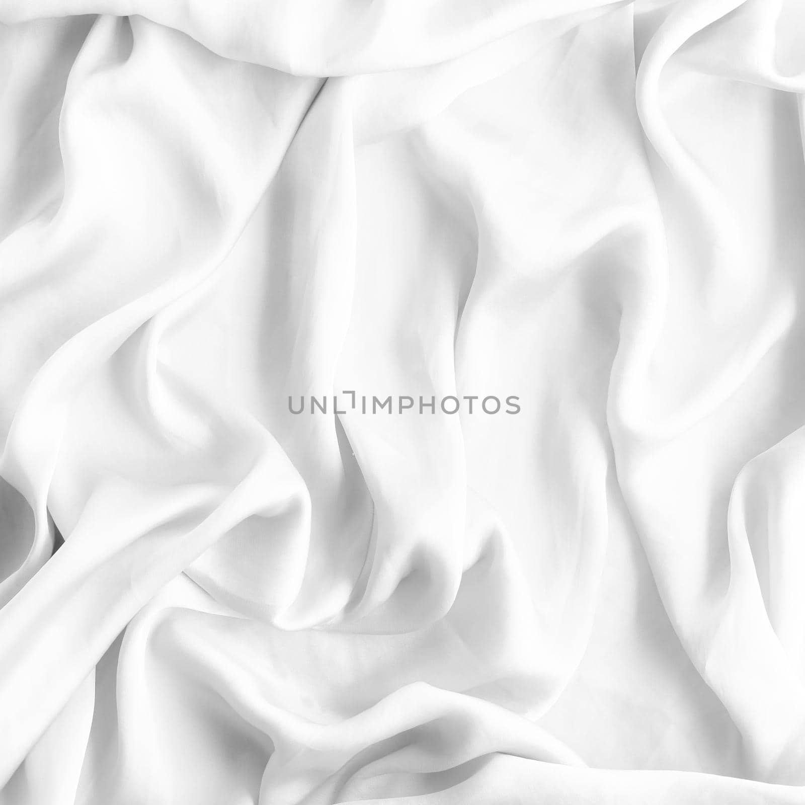 Luxury white soft silk flatlay background texture, holiday beauty abstract backdrop by Anneleven